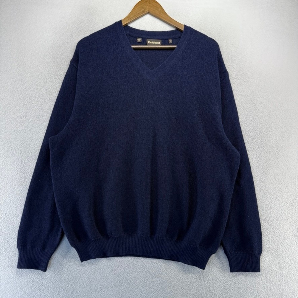 Vintage Paul Stuart Sweater Mens XL Blue V-Neck Pullover Alpaca Peru Solid 90s